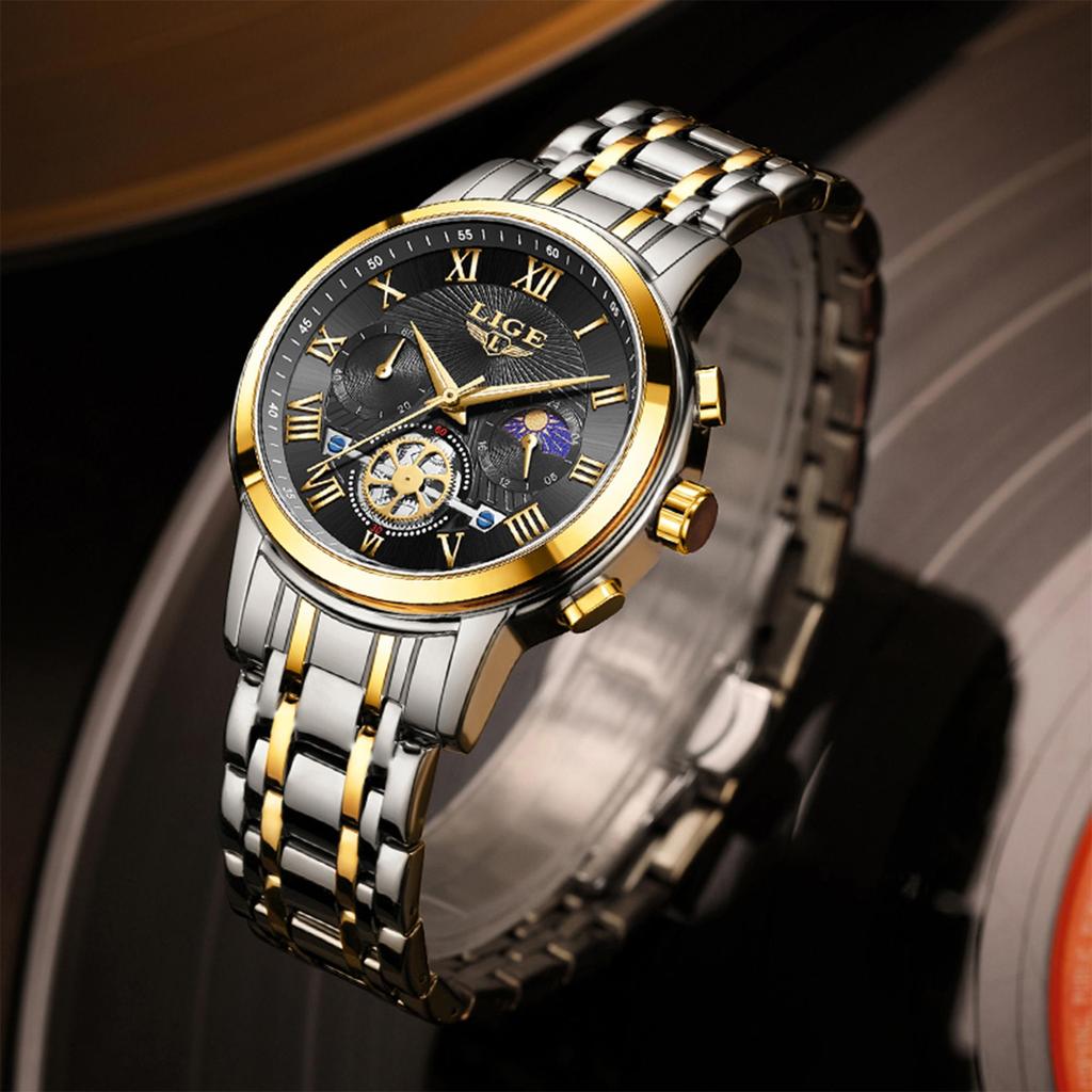 LIGE Лучший бренд, оригинальные мужские кварцевые часы, модные водонепроницаемые мужские часы для отдыха, все стальные ночные светящиеся часы