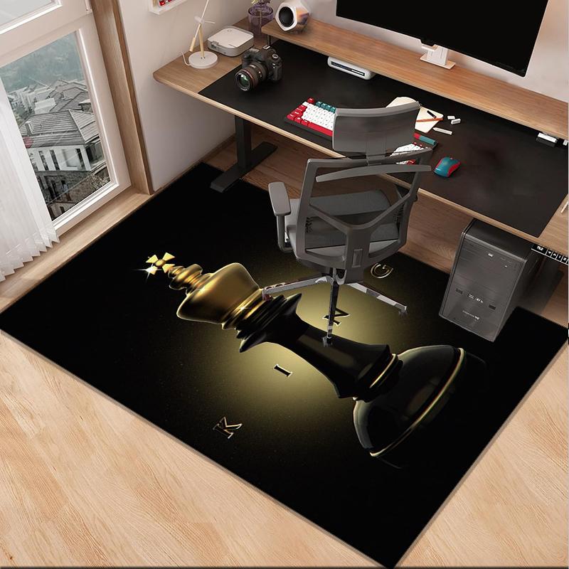 Golden Chess King On Black Office Rug Chair Mat, Game Carpet, Suitable for Front Door, Bedroom, Living Room, Desk, Holiday Gift