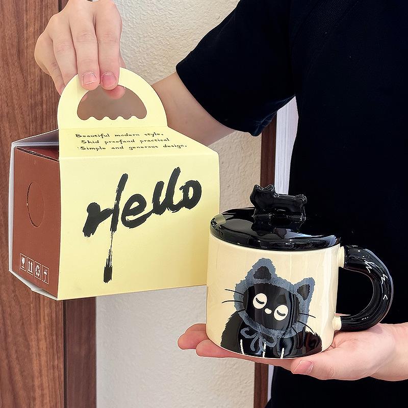 Милая керамическая кружка с крышкой в виде кошки - Идеальный подарок для пары или на день рождения