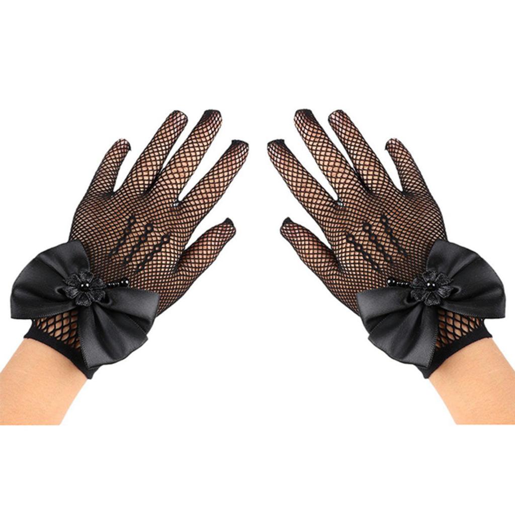 Детские праздничные кружевные перчатки-сетки с жемчугом, перчатки для причастия, перчатки для вечеринки девочки-цветочницы, детские перчатки, сетчатые перчатки с бантом высокой эластичности