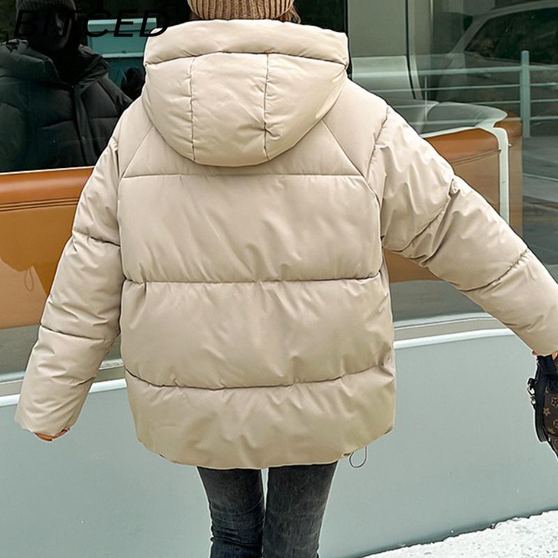 BITCED Plus Size Thickened Cotton Coat Women's Fall/Winter A-Line Loose Fit Puffer Jacket Warm Cotton-Lined Hooded Outerwear