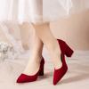 2024 Spring and Autumn New Pointed Suede Solid Color Temperament Large Women's Wedding Shoes Comfortable Single Shoe