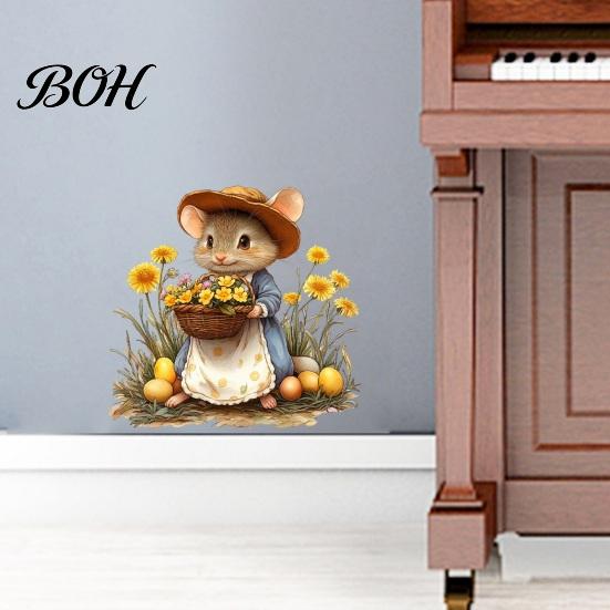 Autumn Theme Party Supplies Mouse Wall Stickers, Waterproof PVC Retro Fairy Tale Decals, Removable Peel Pastoral Style Stickers And Stick Decals