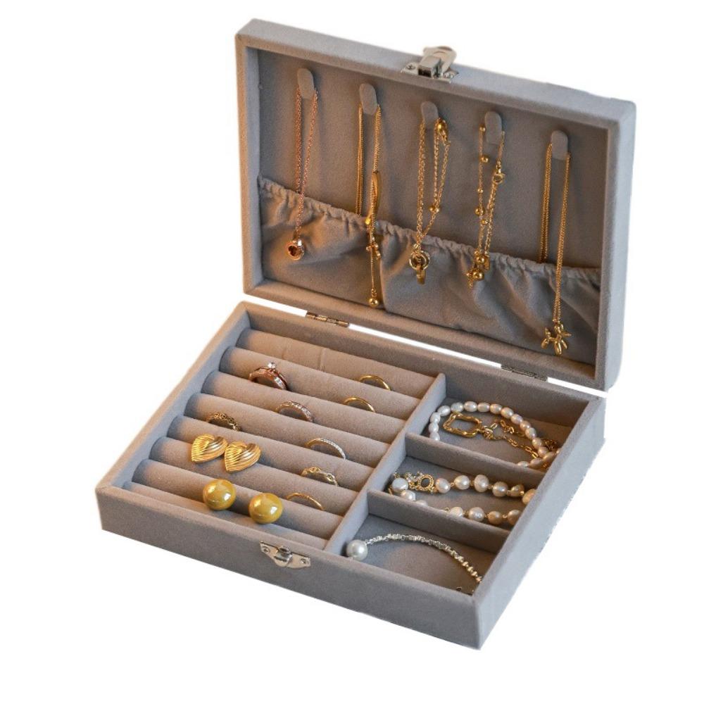Dustproof Jewelry Storage Box Flip Lid Divided Necklace Tray Classification