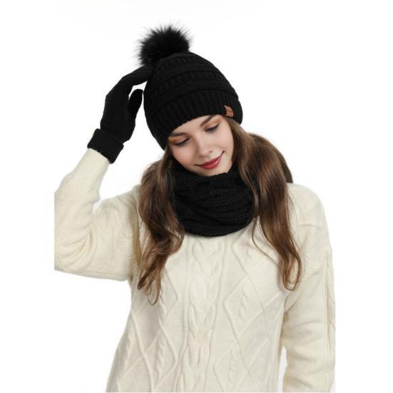 4 Pcs/Set Women Winter Hat Scarf Gloves Socks Set Thick Plush Knitted Warm Cap Touch Screen Gloves Elastic Ear Protection Windproof Winter Outdoor