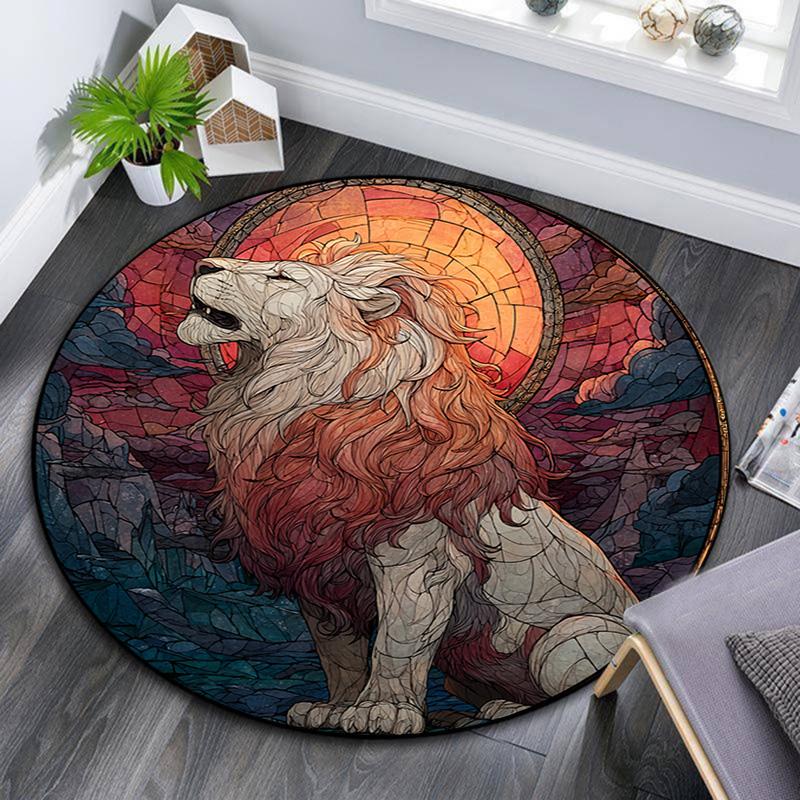 Lion Artwork Round Area Rug,Carpet Rug for Living Room Bedroom Sofa Playroom Decor,Non-slip Floor Mat