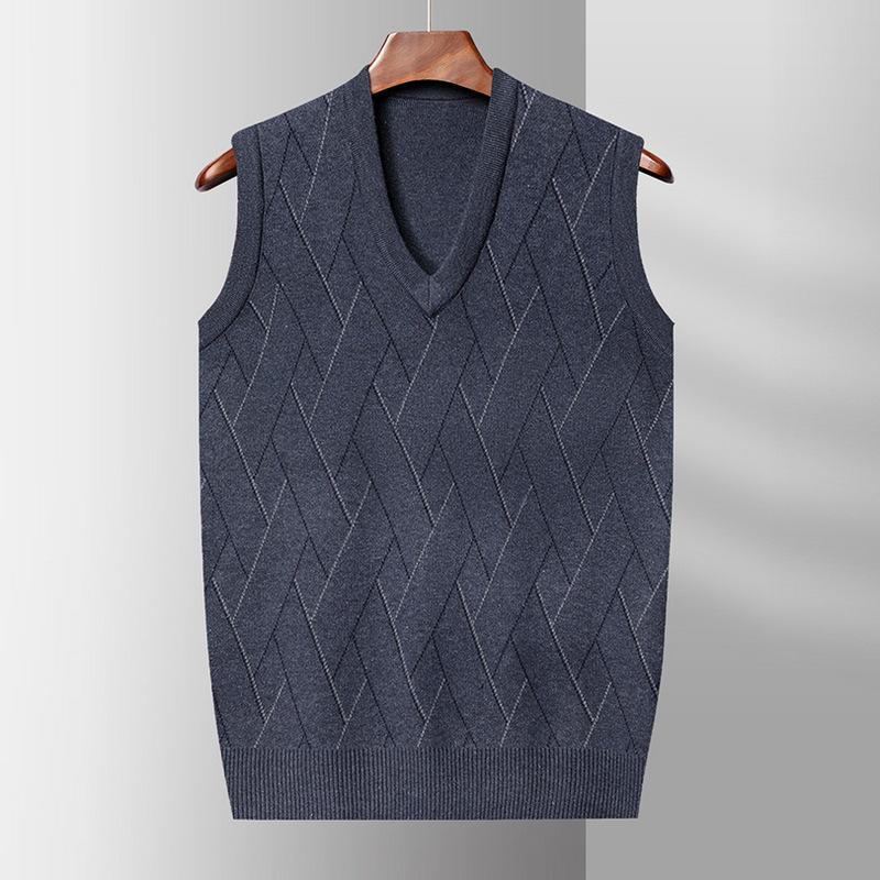 Autumn Men's Heart-collar Sleeveless Sweater Vest Middle-aged and Elderly Thick Jacquard Sweater Men's Knitted Vest