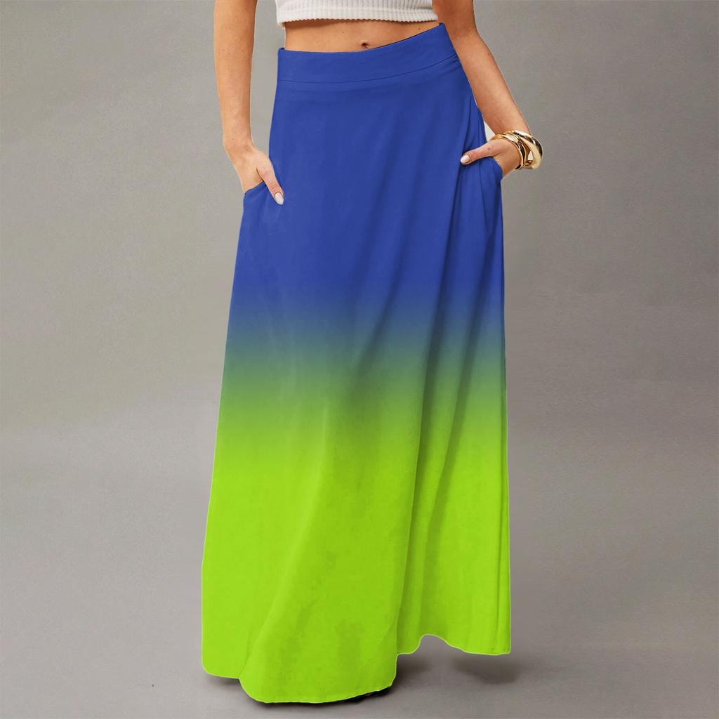 Женская повседневная складная юбка-макси с градиентным принтом, высокой талией и карманом, с драпировкой