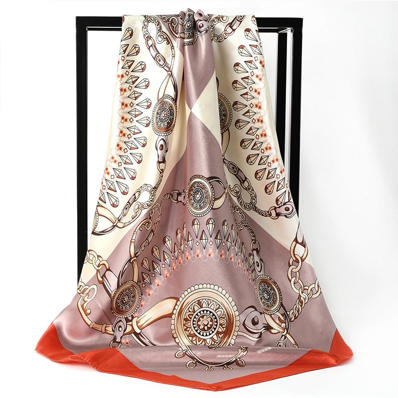 90*90cm Silk Square Scarf Women Luxury Brand Satin Hijab Scarves Female Shawl Print Headwraps Bandana Foulard Muffler Headband