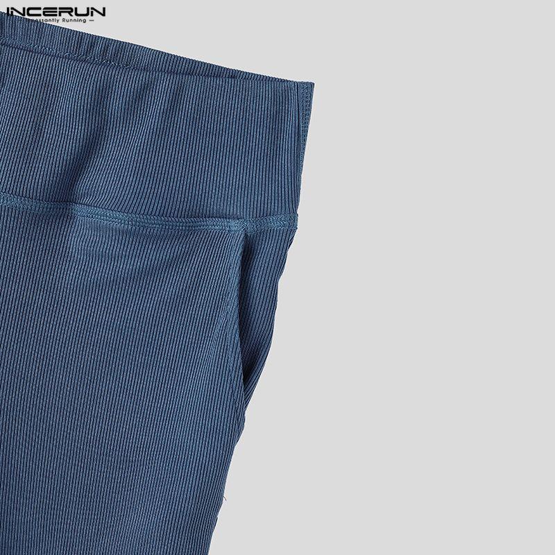 INCERUN Мужские ребристые шорты с высокой талией и карманами для зала, фитнеса, тренировок, бега, спорта