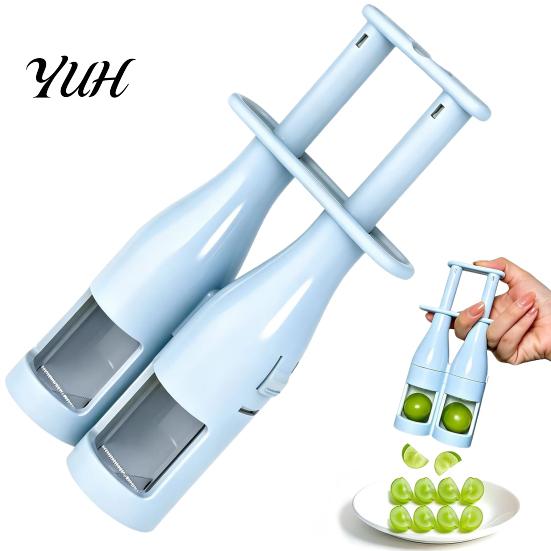 Small Fruit Cutter for Seedless Grapes Double Barrel Grape Slicer, Sharp Stainless Steel Blades Cutter, Portable Dual Slicer Dual-plunger Splitter