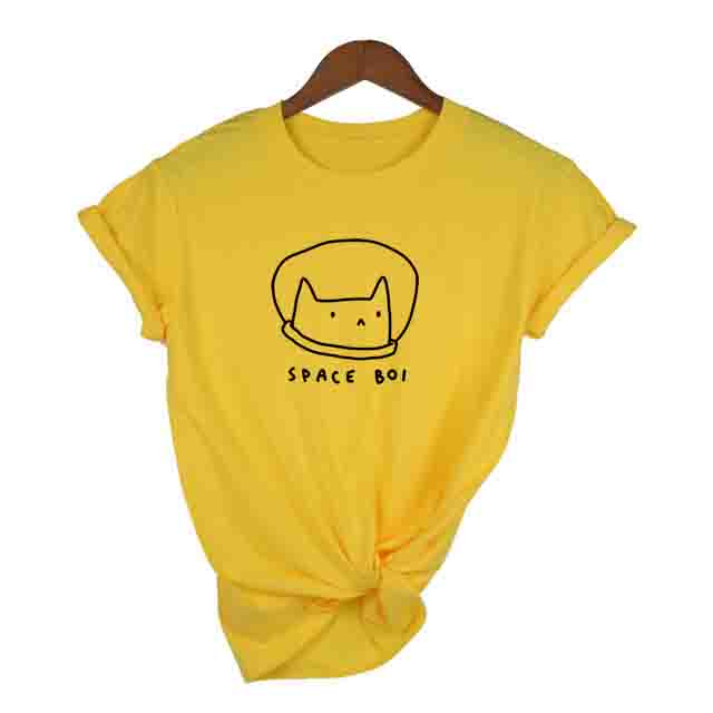 Lovely Space Cat Print T Shirt Women O Neck Short Sleeve Summer Casual T Shirt