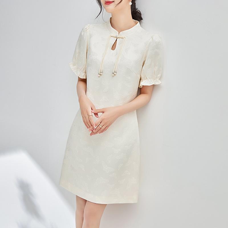 New Chinese Jacquard Butterfly Cheongsam Dress for Women - Retro & Feminine