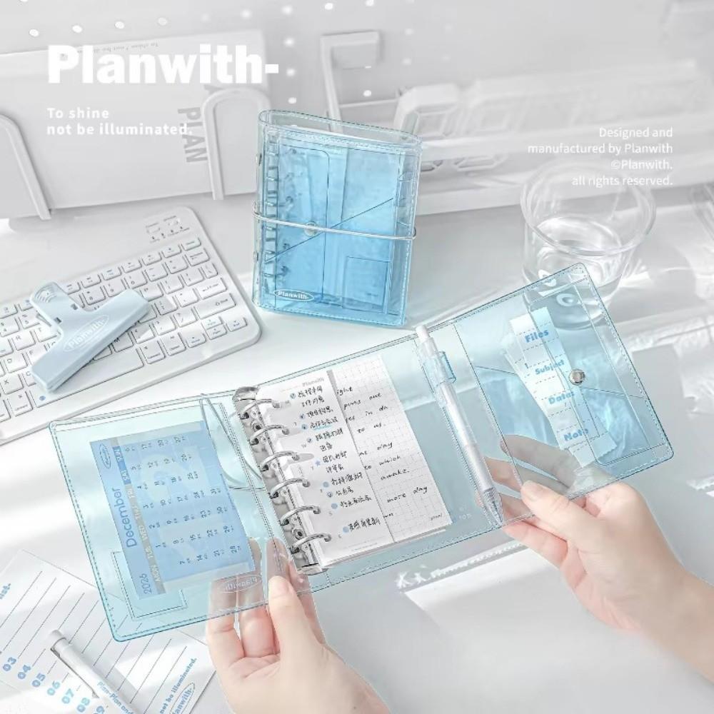 Ins A7 Refillable Notebook Tri-Fold PVC Loose Leaf Notebook Simplicity Style Clear Accordion Journal for Students
