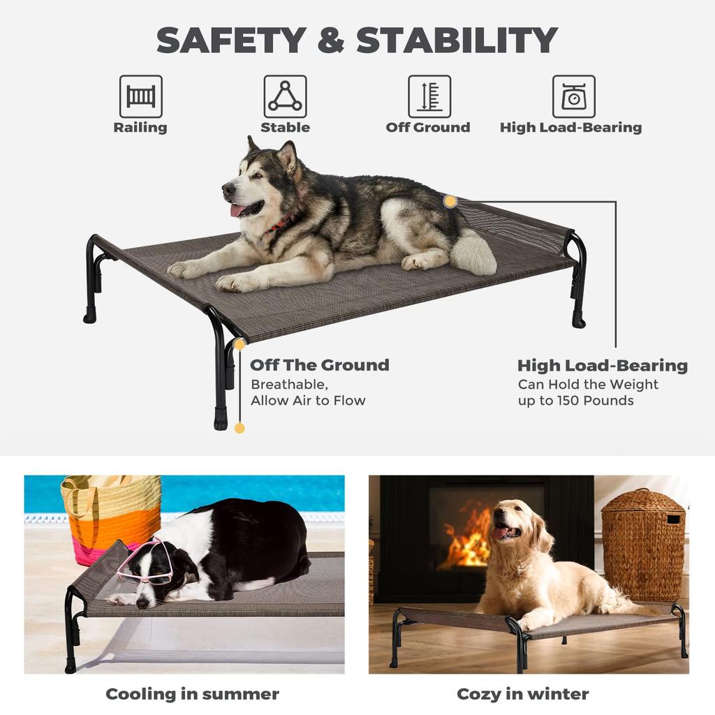 Veehoo Dog Outdoor Raised Dog Cot для большой охлаждающей кемпинговой кровати для домашних животных с наклонным подголовником для использования в помещении и на открытом воздухе, моющаяся и дополнительная серая кровать/кровать для собак,