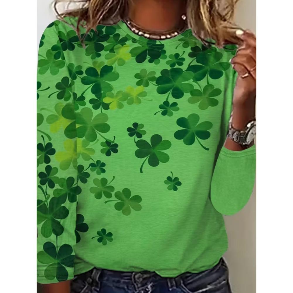 Summer New Fashion Women's Casual Long-sleeved Printed T-shirt Top