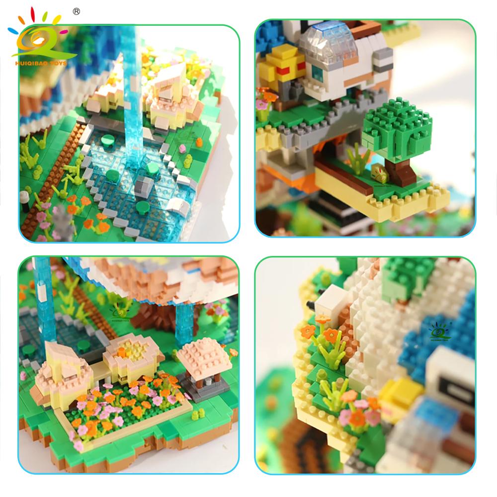 HUIQIBAO 5452PCS MOC The Earth Village Model Micro Building Blocks Architecture Style Brick for Kid Children Construction Toys