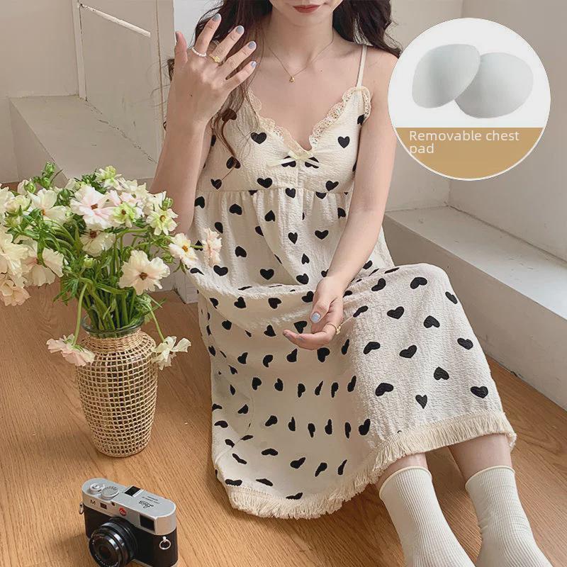 Ночная рубашка из хлопка с цветочным принтом и съемной подкладкой, с кисточками