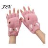 Convertible Mittens for Women Furry Cat Paw Thermal Gloves, Flip Top Mitten with Button Women, Winter School Writing Gloves Plush Half Finger