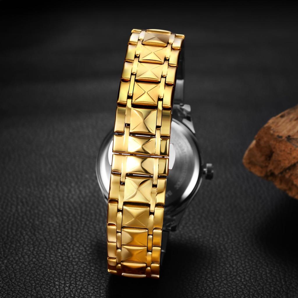 Gold Analog Simple Day of the Week Calendar 3ATM Waterproof Casual Business Stainless Steel Strap Watch Day Day Christmas Present Men's Men's -