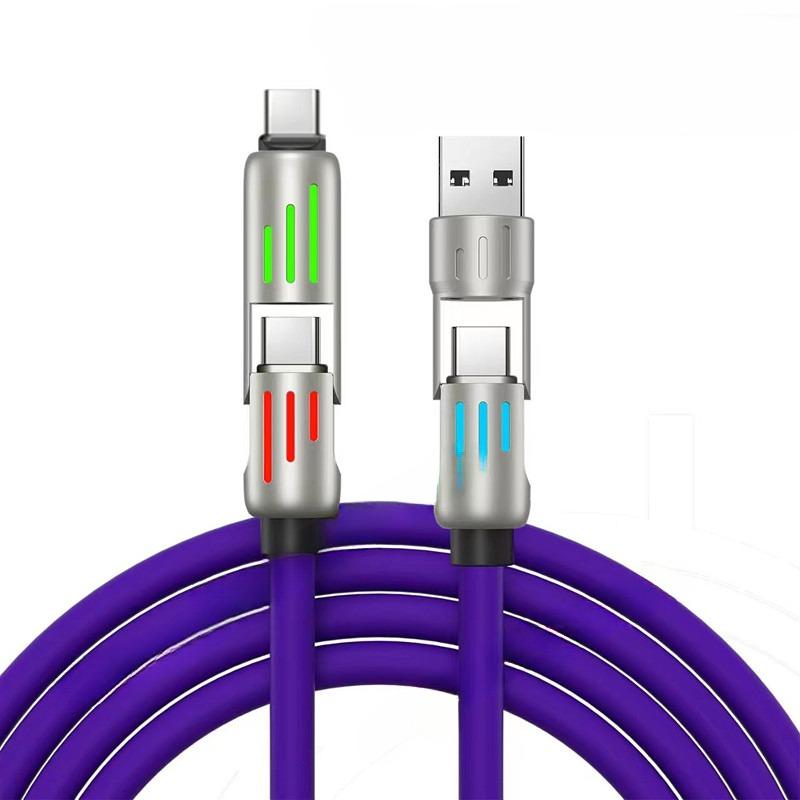 240W 4 In 1 Functional Super Fast Charge USB Type C Liquid Silicone  Aluminum Alloy Data Cable For iPhone Huawei Samsung Xiaomi