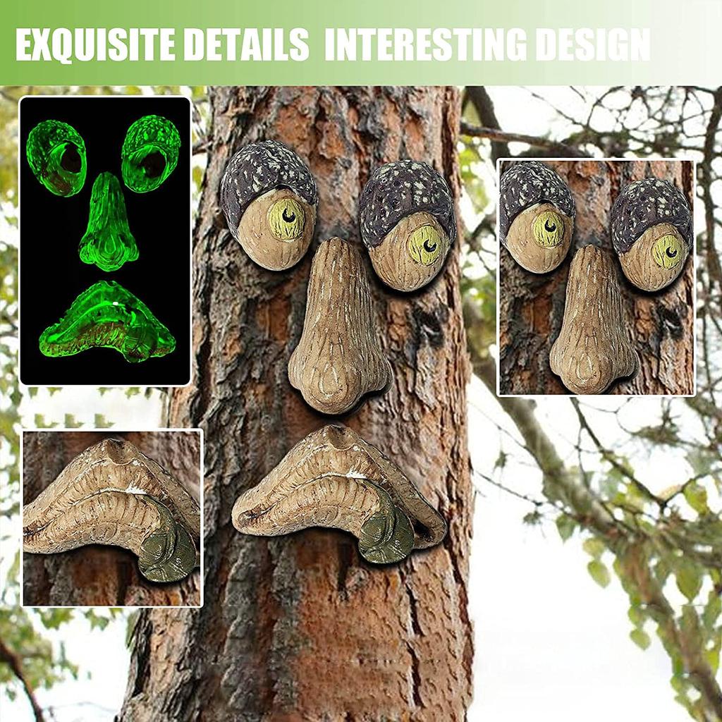 Декор в виде лица дерева на открытом воздухе, садовые статуи в виде лица дерева светятся в темноте для декора садового двора