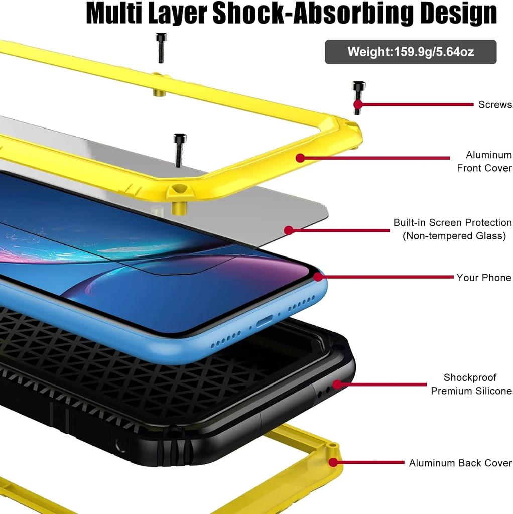 For iPhone Air 17 16e 15 14 13 12 11 Pro Max XS XR 7 Plus Underwater IP68 Heavy Duty Aluminum Metal Waterproof Case Screen Film