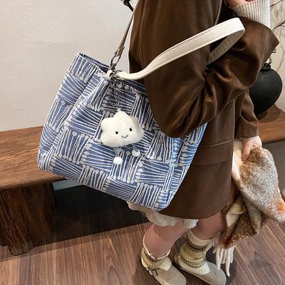 Вместительная полосатая парусиновая сумка женская 2025 новая зимняя ленивый ветер плечевая сумка мессенджер рюкзак сумка-тоут для поездок