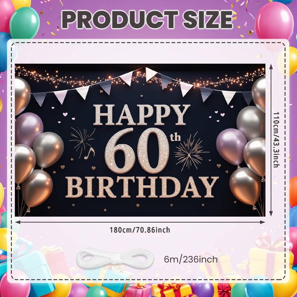 Фон для празднования 60-летия Треугольный гирлянда-флажки 60-летие Дисплей Роскошный фон для дня рождения Розовые акценты в виде сердечек