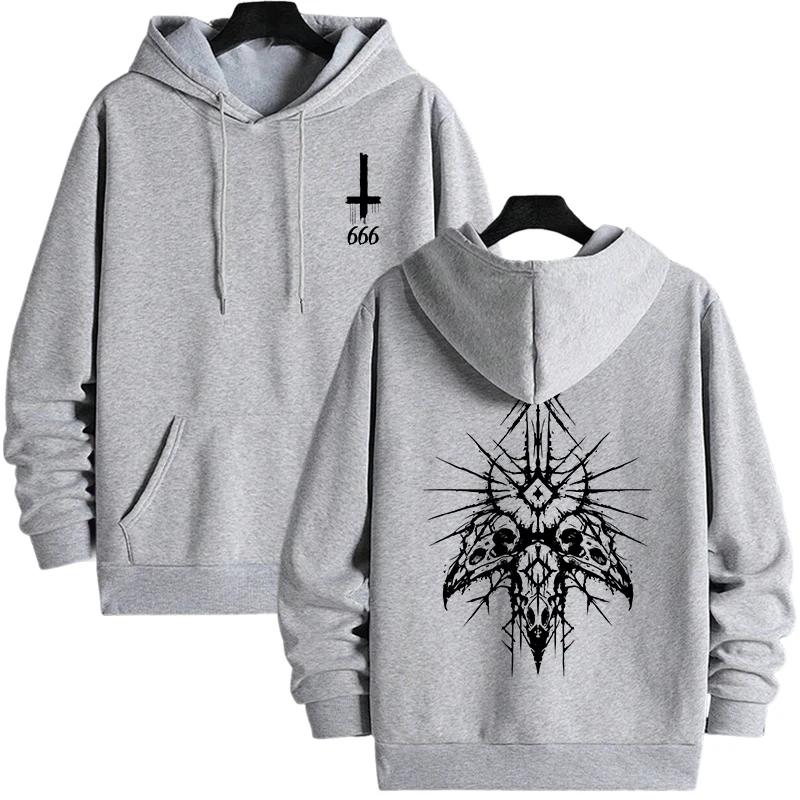 New autumn and winter fashion men's casual jacket 666 Cross Special Devil theme print men's hoodie outdoor sweatshirt