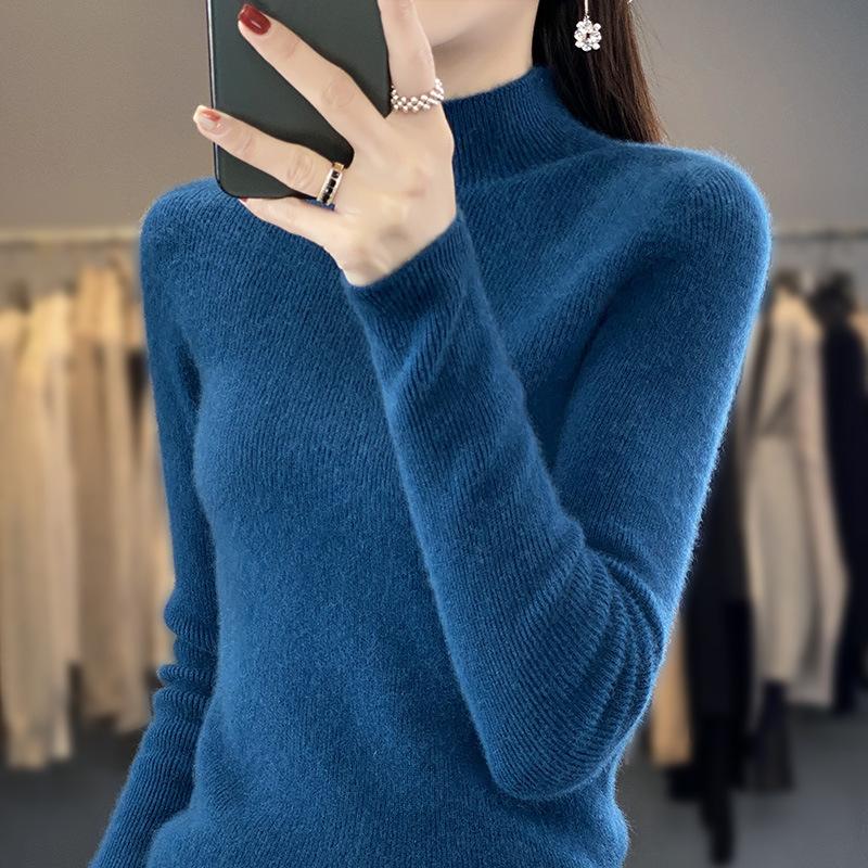 INDFS Женская мода Повседневный Осень Зима Однотонный Принт Длинный Рукав Полуводолазка Свитера