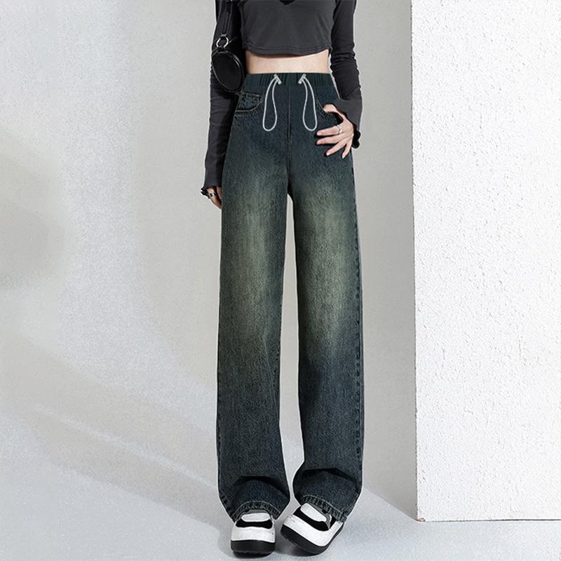 /9578 Maternity Jeans, Front Drawstring, Pockets, Outer Wear Fleece Thickened Wide-leg Pants, Loose Trousers