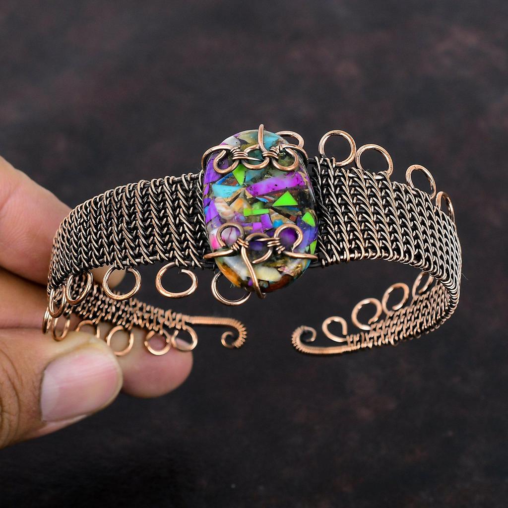 Fiesta Kingman бирюзовый браслет Медная проволока обернутая регулируемый браслет-манжета Мульти медная бирюзовая манжета Ювелирные изделия ручной работы с драгоценными камнями Назначение Подарок