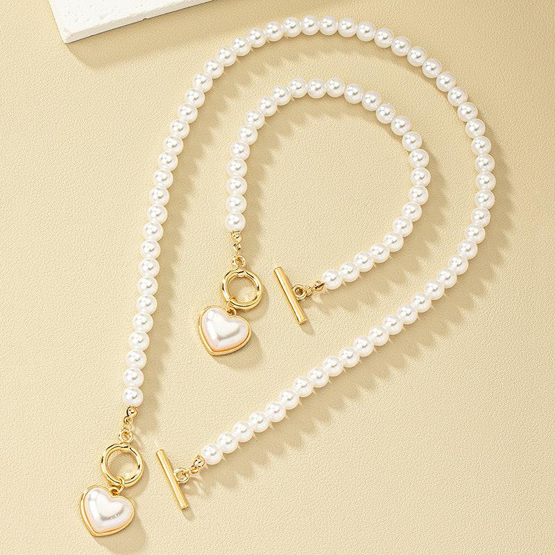 Imitation Pearl Fashion Necklace Set Popular Elegant 2pcs Women's Necklace Bracelet Unique
