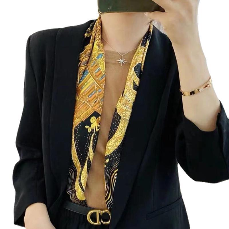 Tower Of Babel Black Gold Classic Versatile 90Cm Silk Satin Mulberry Silk Silk Scarf Large Square Scarf Silk Scarf Jurgen