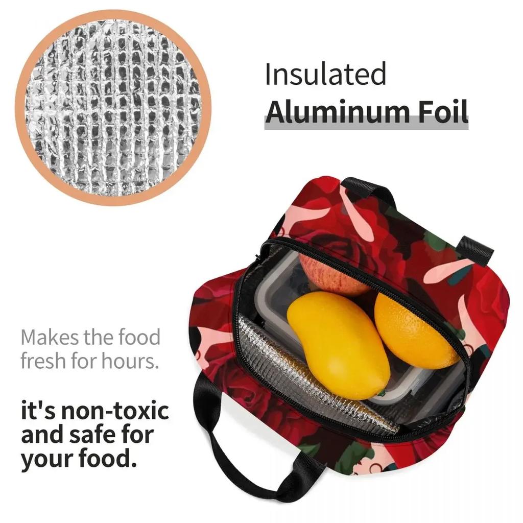 Lunch Bag for Men Women Flamenco Roses Insulated Cooler Portable Picnic Work Dancer Dance Spain Spanish Oxford Tote Handbags