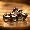 Fashion Men Stainless Steel Rings, 8mm Cyberpunk Rainbow Aurora Grain Inlay Rings for Men High Polished Wedding Bands Jewelry