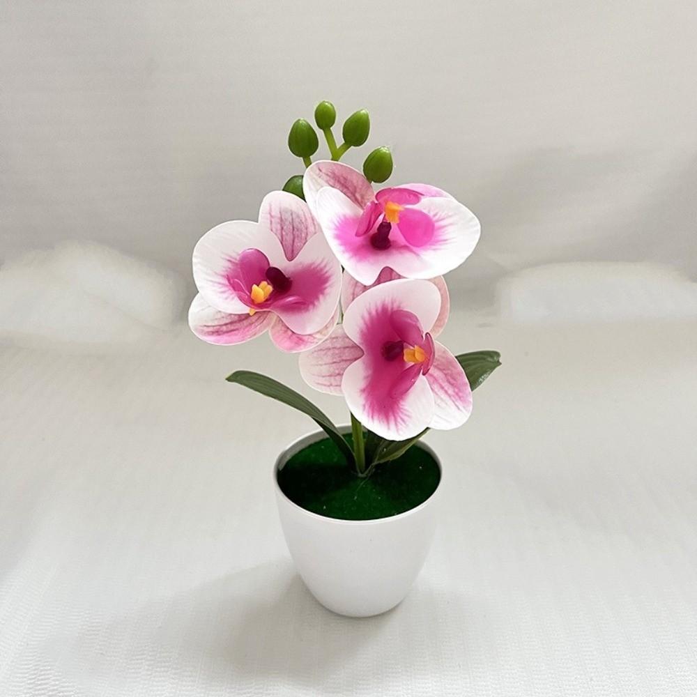 Multi-Bloom Simulated Butterfly Orchid White Flower Pot Plastic Fake Flower Home Decor
