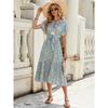 Women's Print Hollowed-out Lace Patchwork Ruffle Dress Multi-style Wear with Short-sleeved Dress