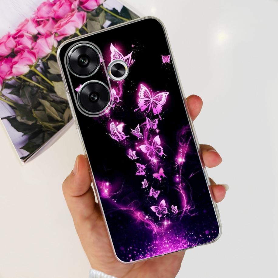 For Xiaomi Poco F6 Case Popular Butterfly Flower Soft Clear Silicone TPU Back Cover For Xiaomi Poco F6 5G F 6 PocoF6 Phone Cases