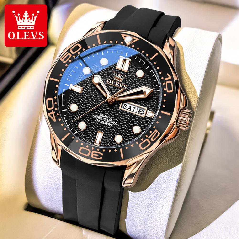 OLEVS Fashion Original Quartz Watch For Men Business Mens Watches Military Silicone Sports Waterproof Week Date Watch Relogio