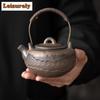 210ml Retro Coarse Pottery Lifting Beam Teapot Ancient Gilded Iron Glaze Screen Pot Chinese Tea Brewing Ball Hole Filter Kettle