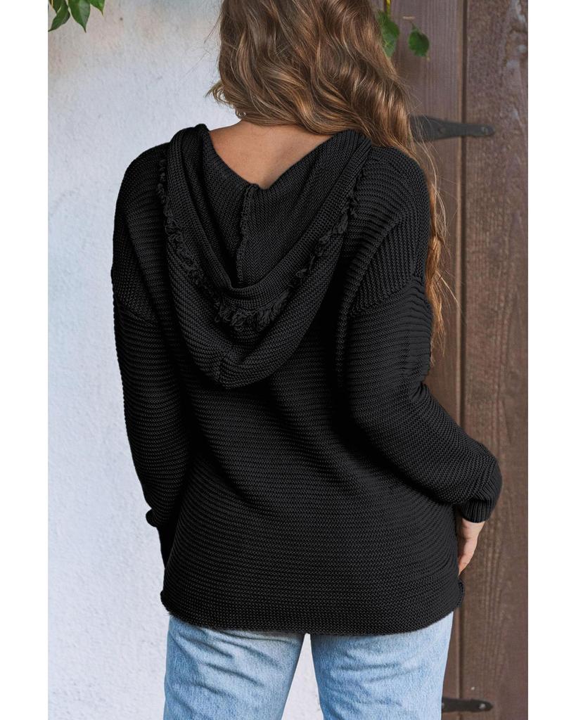 Azura Exchange Свитер с капюшоном и V-образным вырезом в рубчик