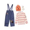Adult Unisex Men Women Pumpkin Headgear Striped Shirt Patch Overalls Jumpsuit Sets Halloween Cosplay Costumes Party Outfit