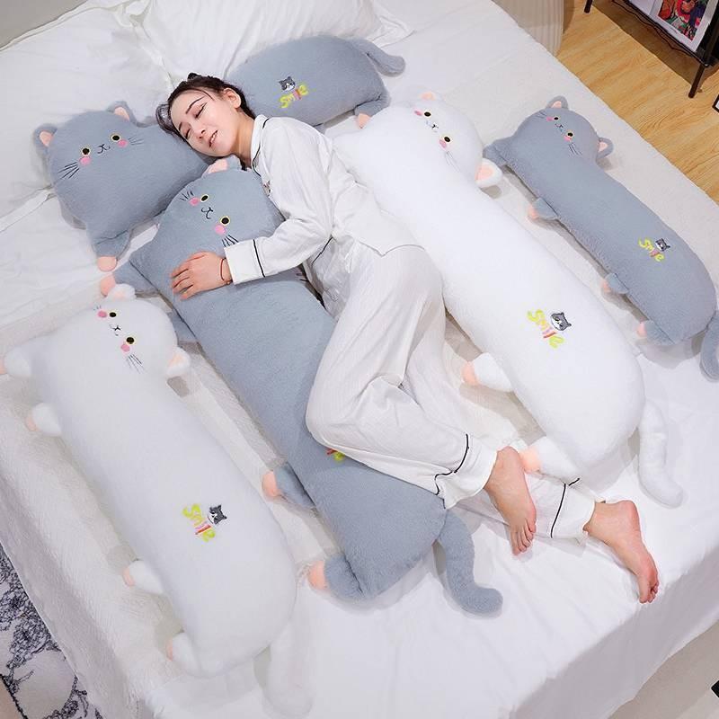 Adorable Gray White And Pink Plush Cat Pillow Soft And Cuddly For Childrens Playtime And Decor