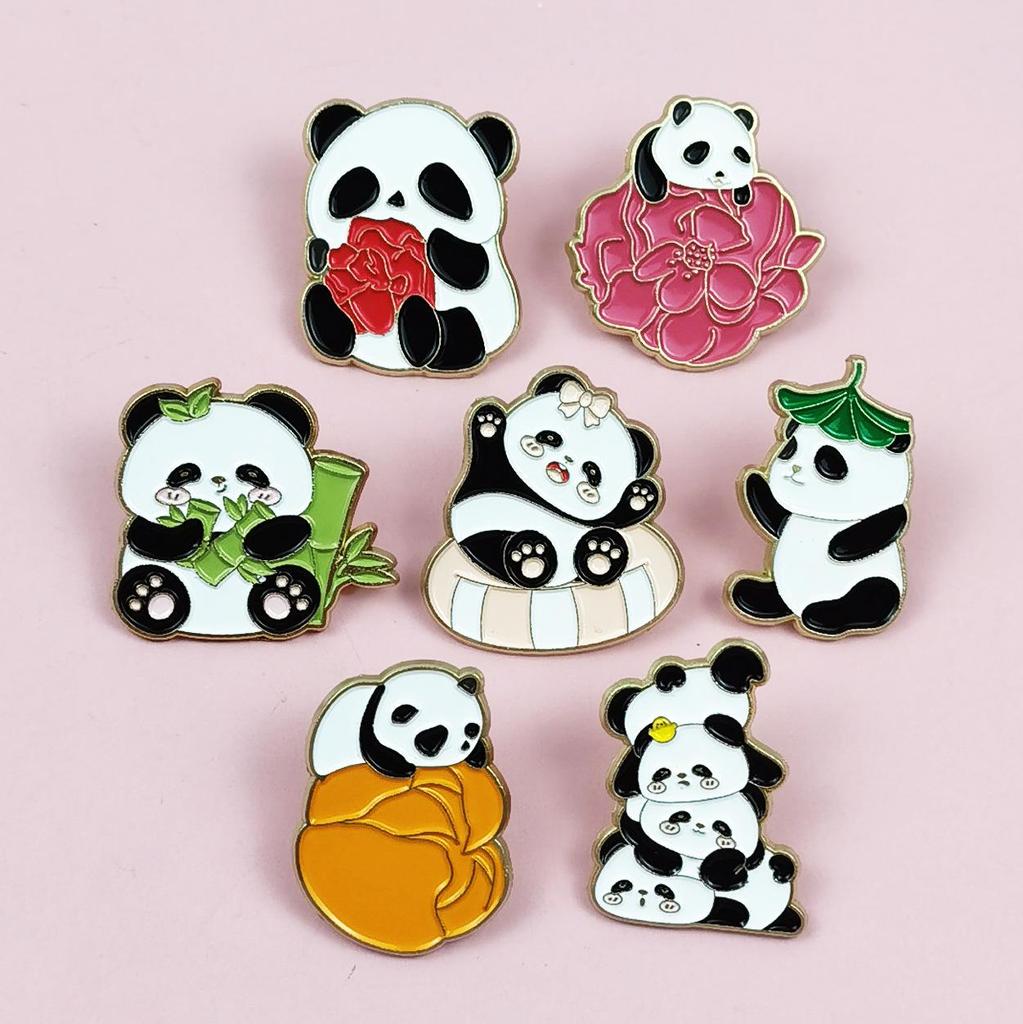 Panda Cartoon Brooch - Cute Metal Badge for Children's Bags & Clothing