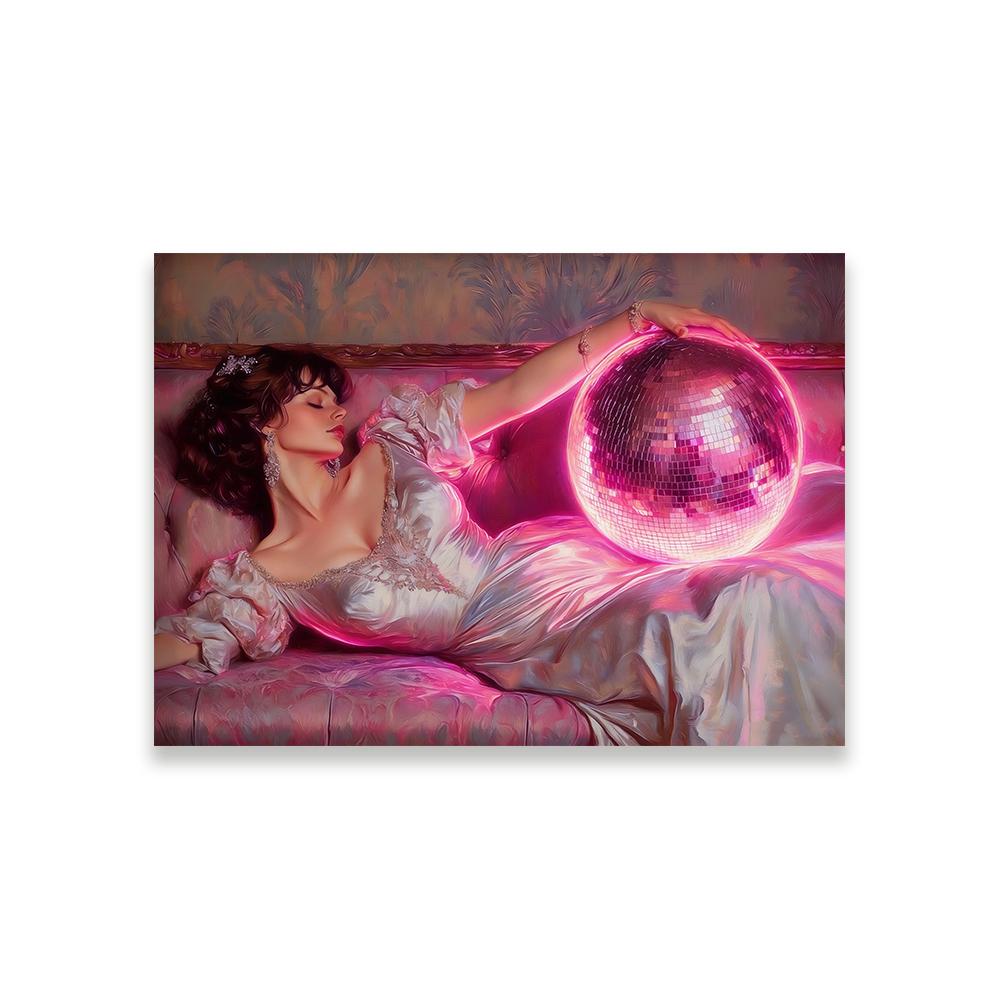 Surreal Disco Ball Portrait Art Print Eclectic Gallery Wall Disco Ball Portrait Art Print Baroque Decor Canvas Painting Decor