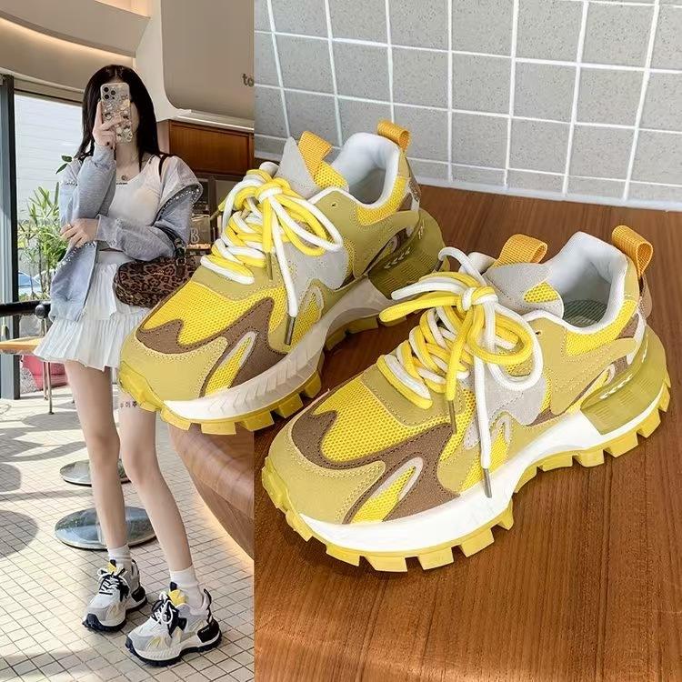 Retro Color Matching Thick-soled Heightening Dad Shoes Women's 2025 Mesh New Student Versatile Forrest Gump Casual Sports Shoes