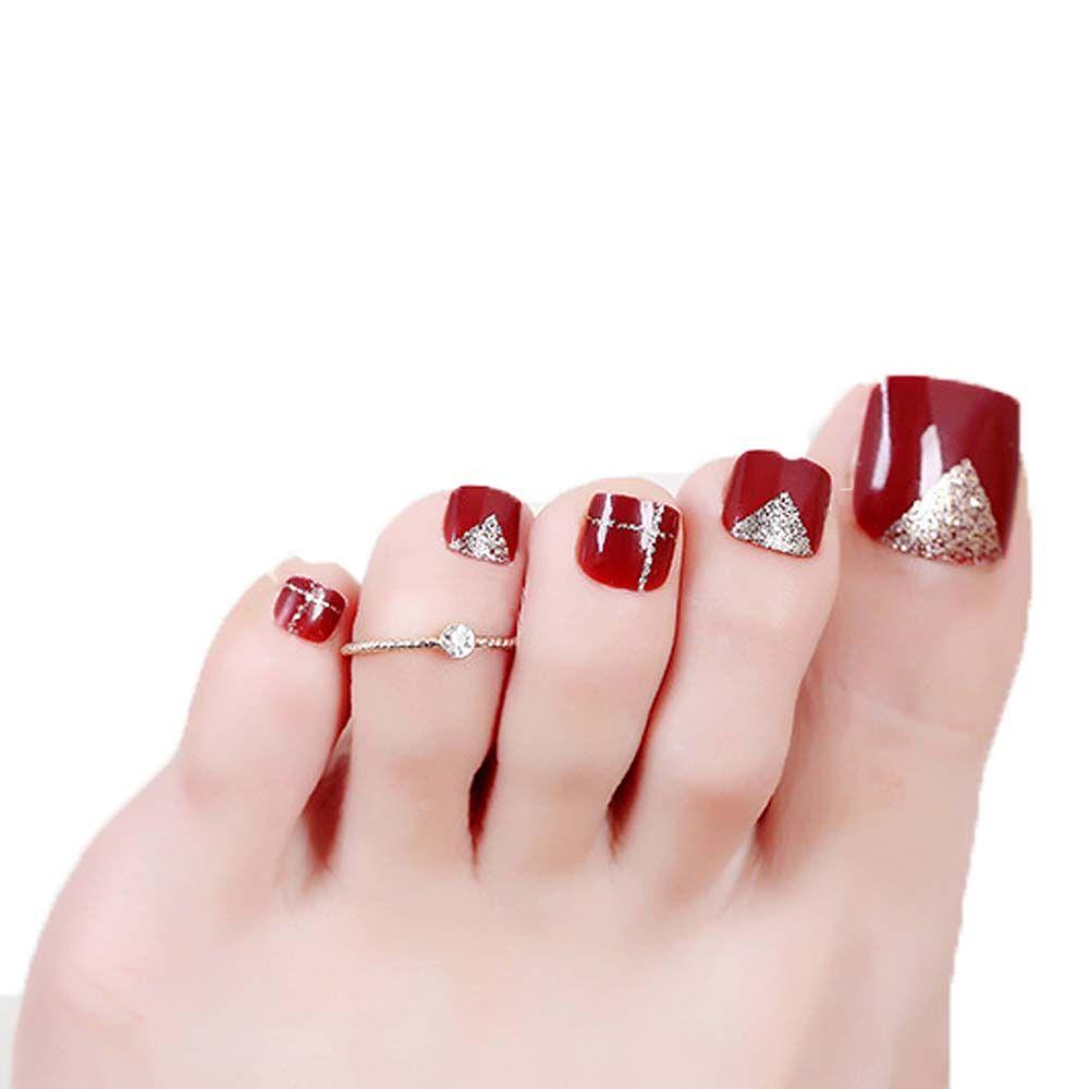 Glue Feet Nails Short Nails Patch Fake Toe Nails Gold Powder False Toenails Full Cover False Nails