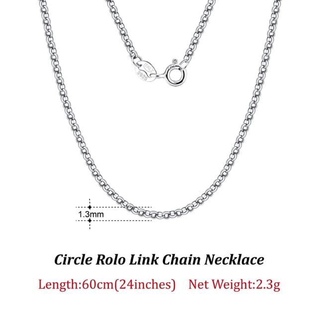 Rinntin Solid 925 Sterling Silver Italian 1 .3 /1 .5 /2 .0mm Circle Rolo Link Chain Necklace For Women Trendy Chain Jewelry Sc61